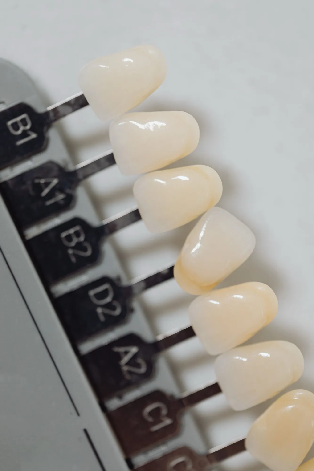 Porcelain shade guide tabs, close up