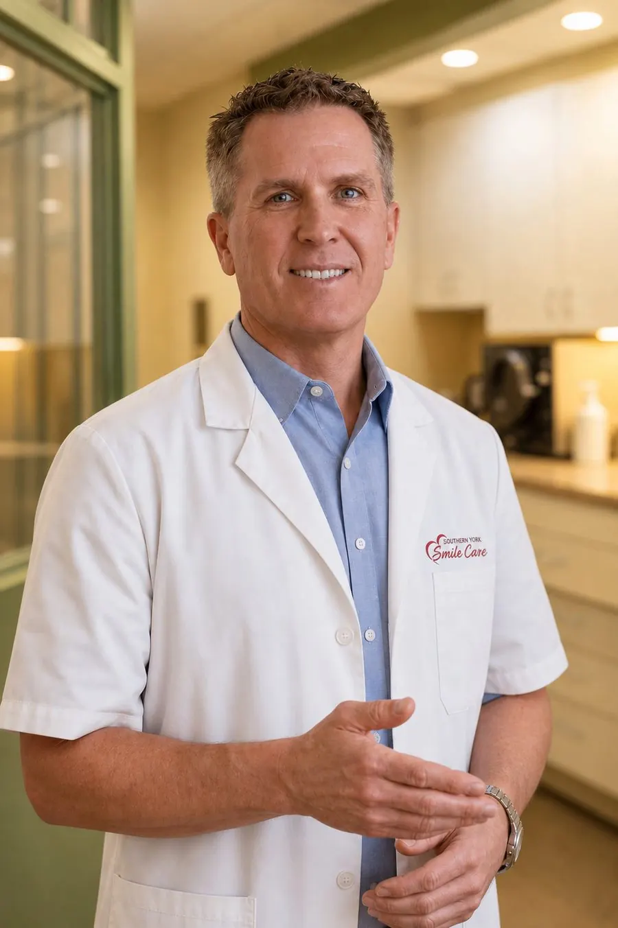 Dr. Steven W. Haywood, DDS in a white coat at the Timonium office
