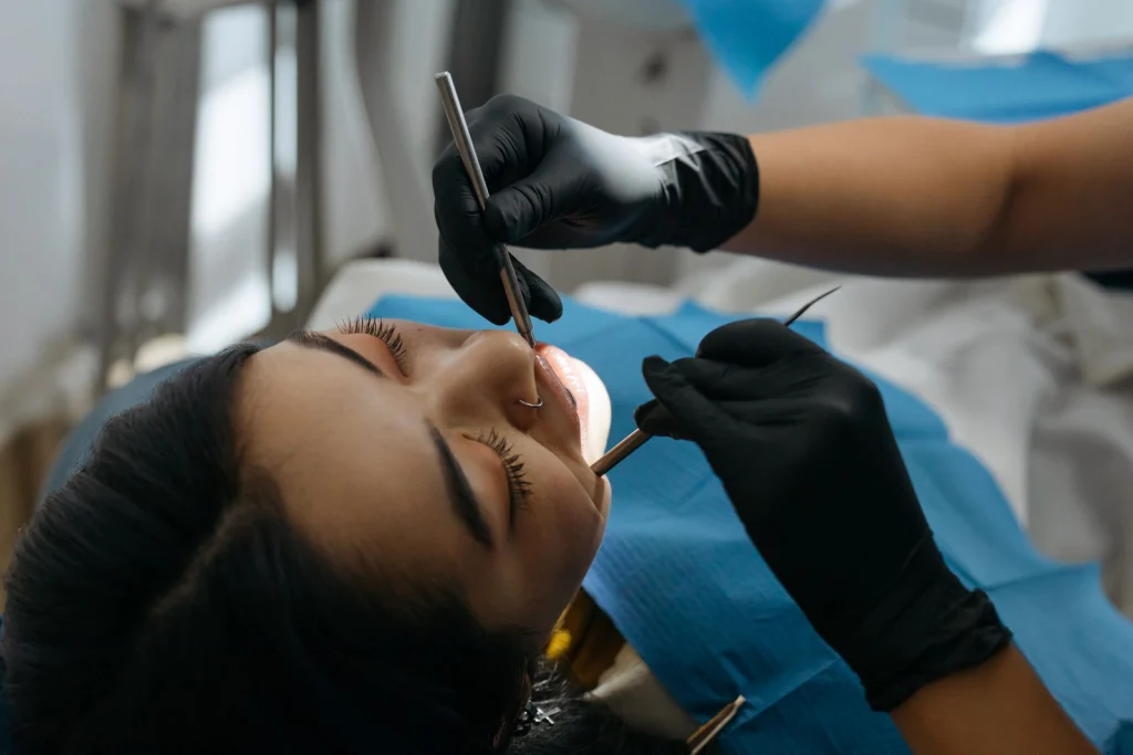 Close-up of a dental examination highlighting professional care and dental health.